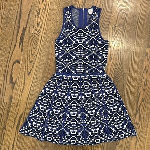 Parker Kaitlyn Dress Blue Geometric Ponte Knit - Mini Sleeveless S